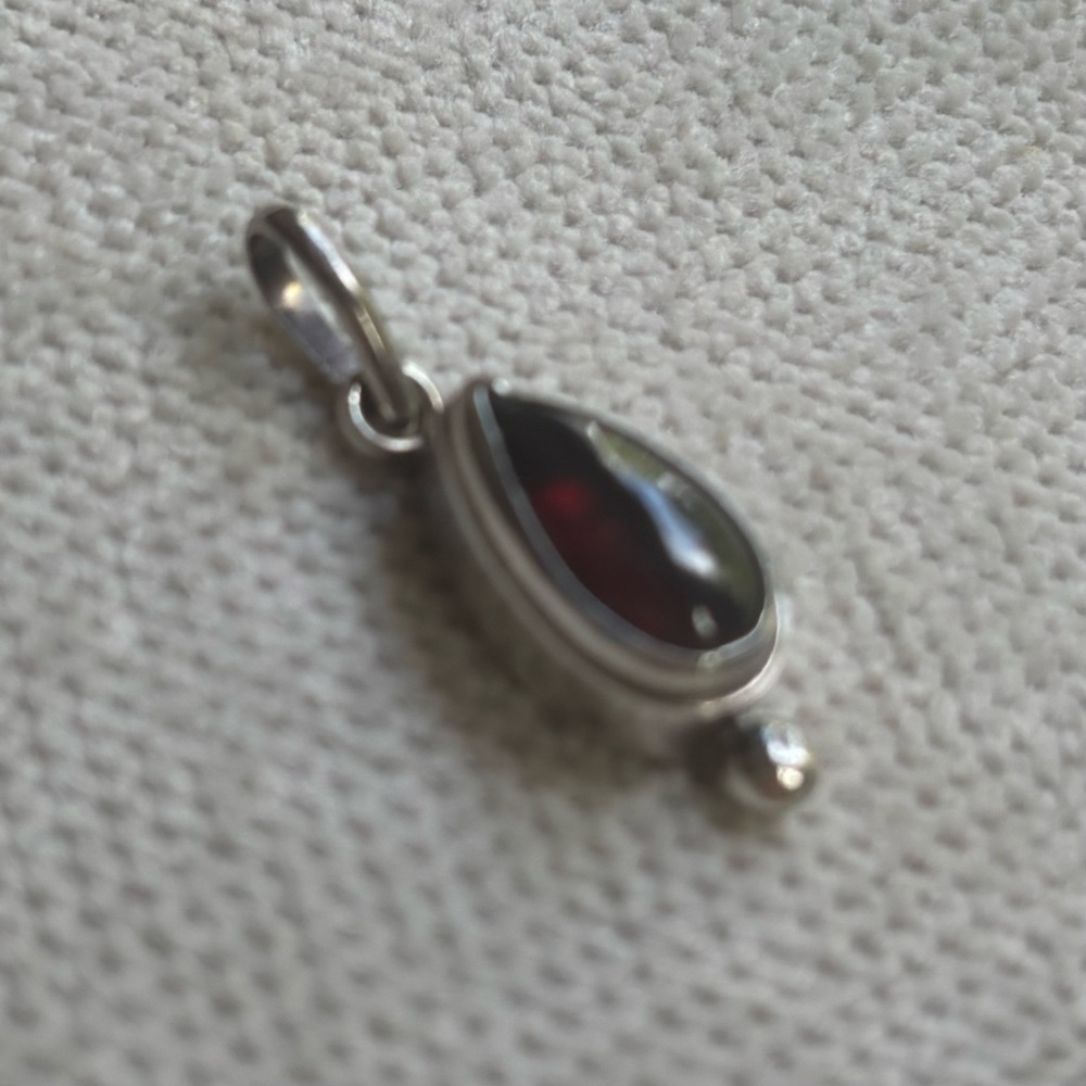 Vintage Red and Silver Teardrop Pendant with Deep Red Gemstone